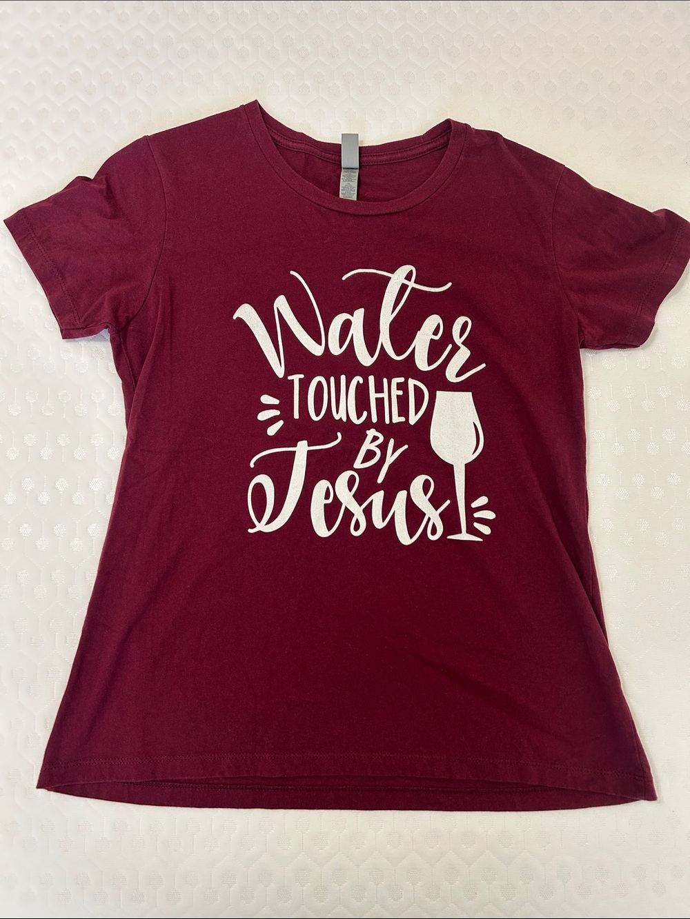 Next Level Apparel Women's 'Water Touched by Jesus' Graphic Tee - Burgundy